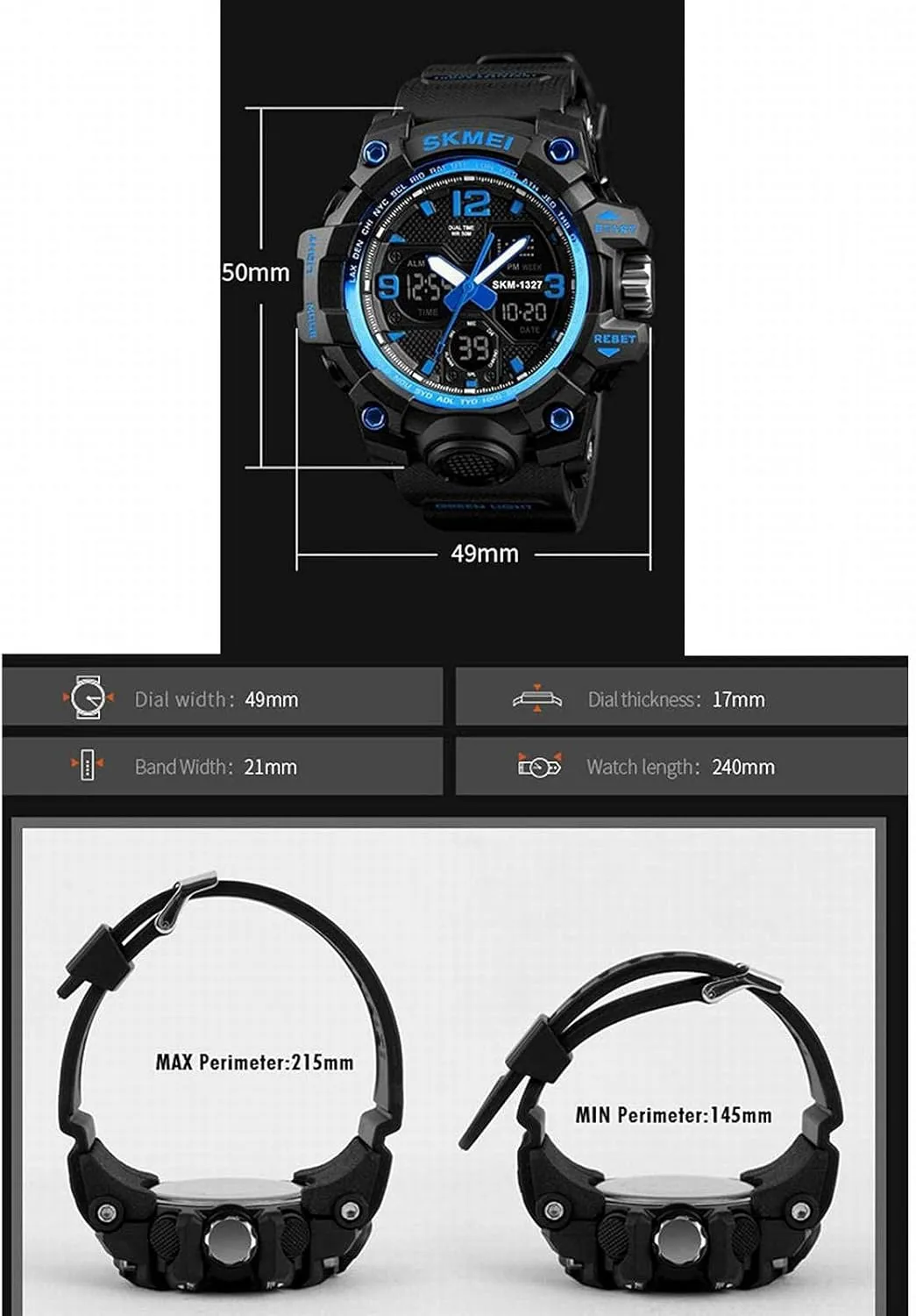 Sports Watch, LED Military Wrist Watch Large Dual Dial Digital Outdoor Waterproof Watches Electronic Watches Two Timezone Back Light A Men's blink moss farsighted Analog 