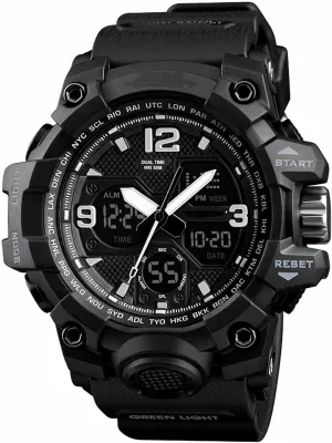 Sports Watch, LED Military Wrist Watch Large Dual Dial Digital Outdoor Waterproof Watches Electronic Watches Two Timezone Back Light A Men's blink moss farsighted Analog 