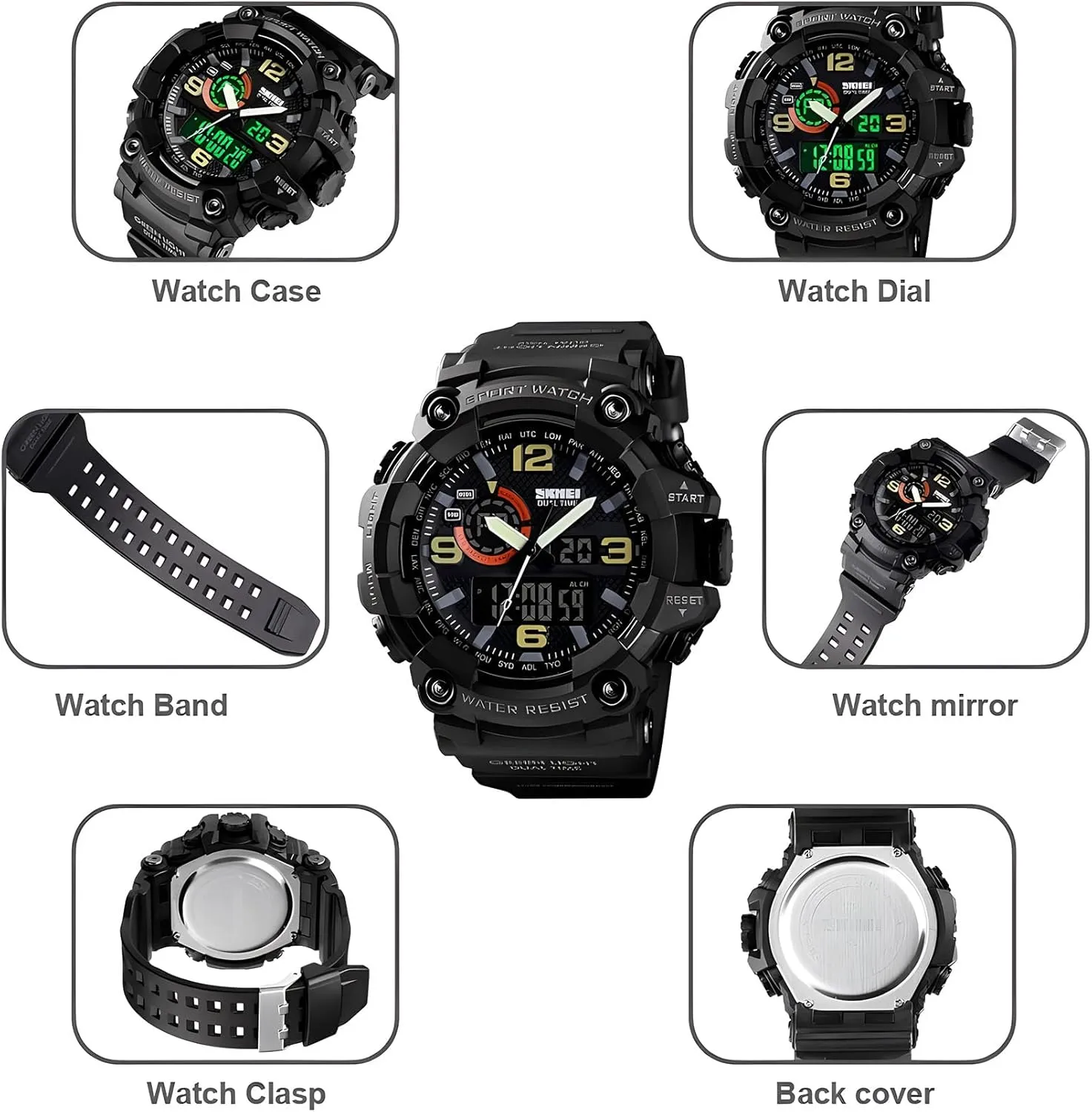 Sports Watches Military S-Shock Watch bread pulse instantaneous scowl courageous Waterproof, Backlight, Alarm, Stopwatch Features - Rugged Wristwatch for Training, Hiking, and Adventure Gosasa Men's Large Face Outdoor 