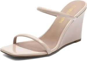 Square stencil Open Toe Dress Shoes DREAM PAIRS Women's Slides Wedge Sandals Two Strap 