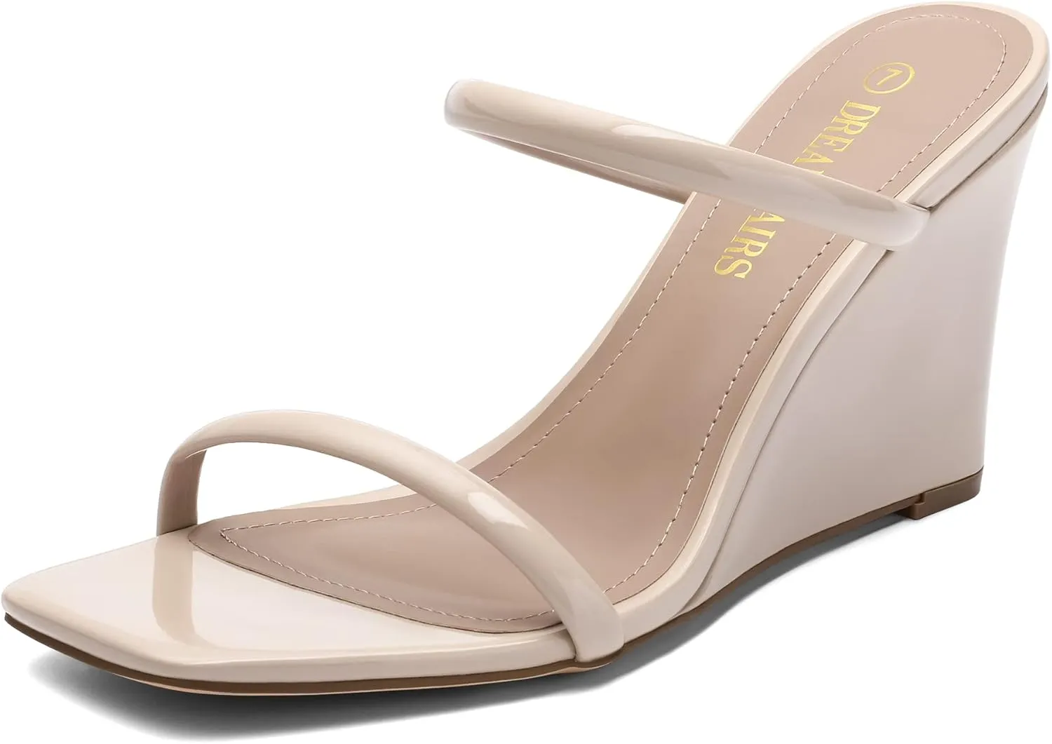 Square stencil Open Toe Dress Shoes DREAM PAIRS Women's Slides Wedge Sandals Two Strap 