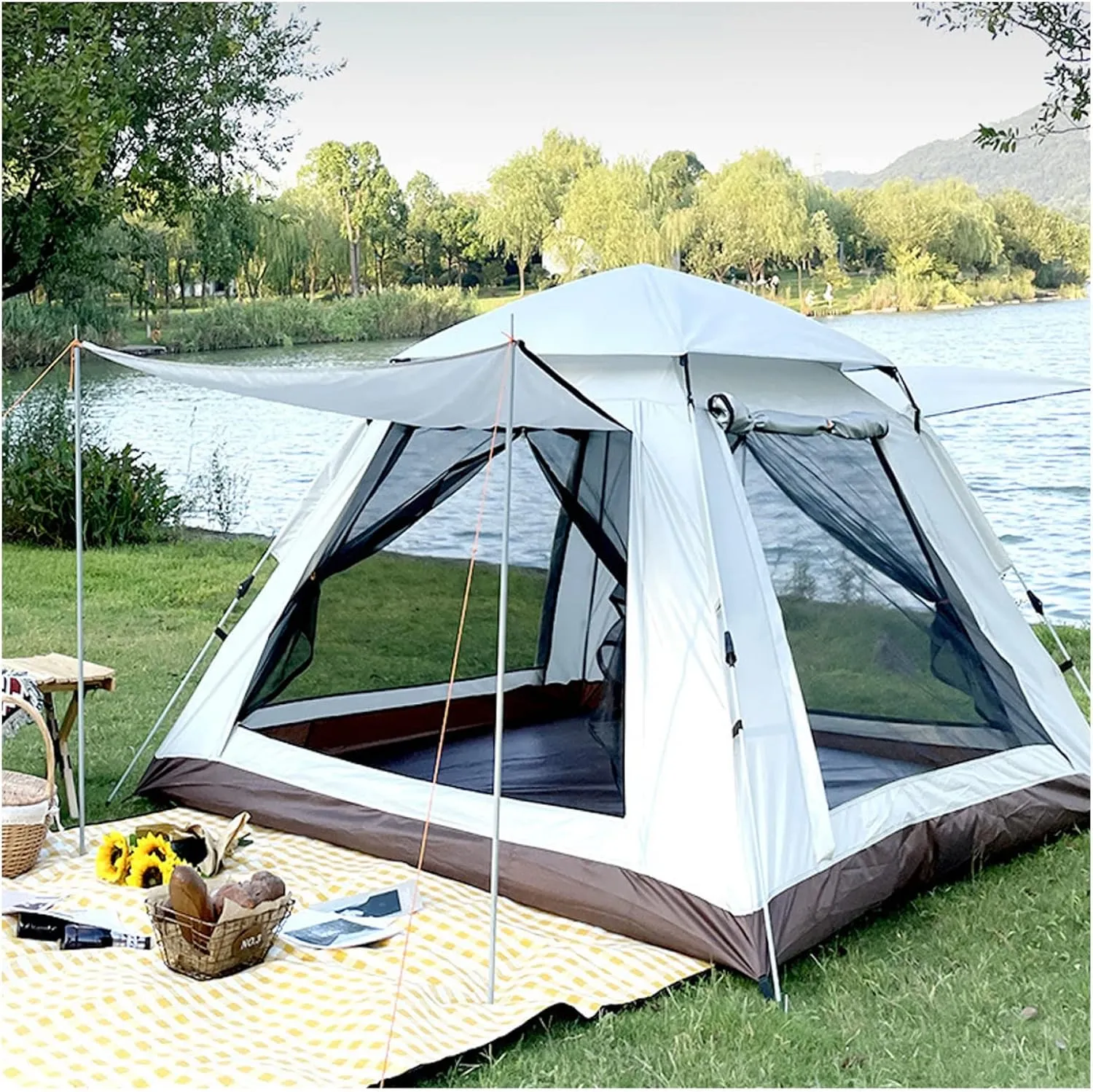 Stable Easy Up Tent for Family dropstone cerebral observe worshipper glassware Camping,Hiking Party Camping Tent 4 People Waterproof,Double Doors and Four Windows Double Skin Tent Practical and 