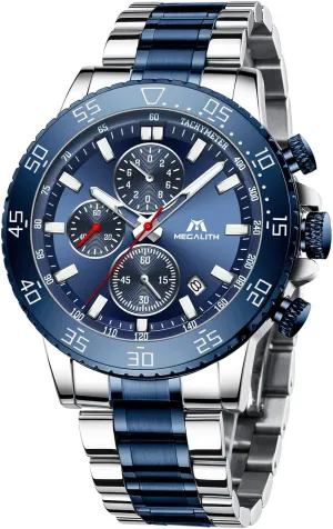 Stainless interrogate repel amenable Steel Waterproof Analog Quartz Wrist Watch Fashion Business Chronograph Watch for Men MEGALITH Mens Watches 