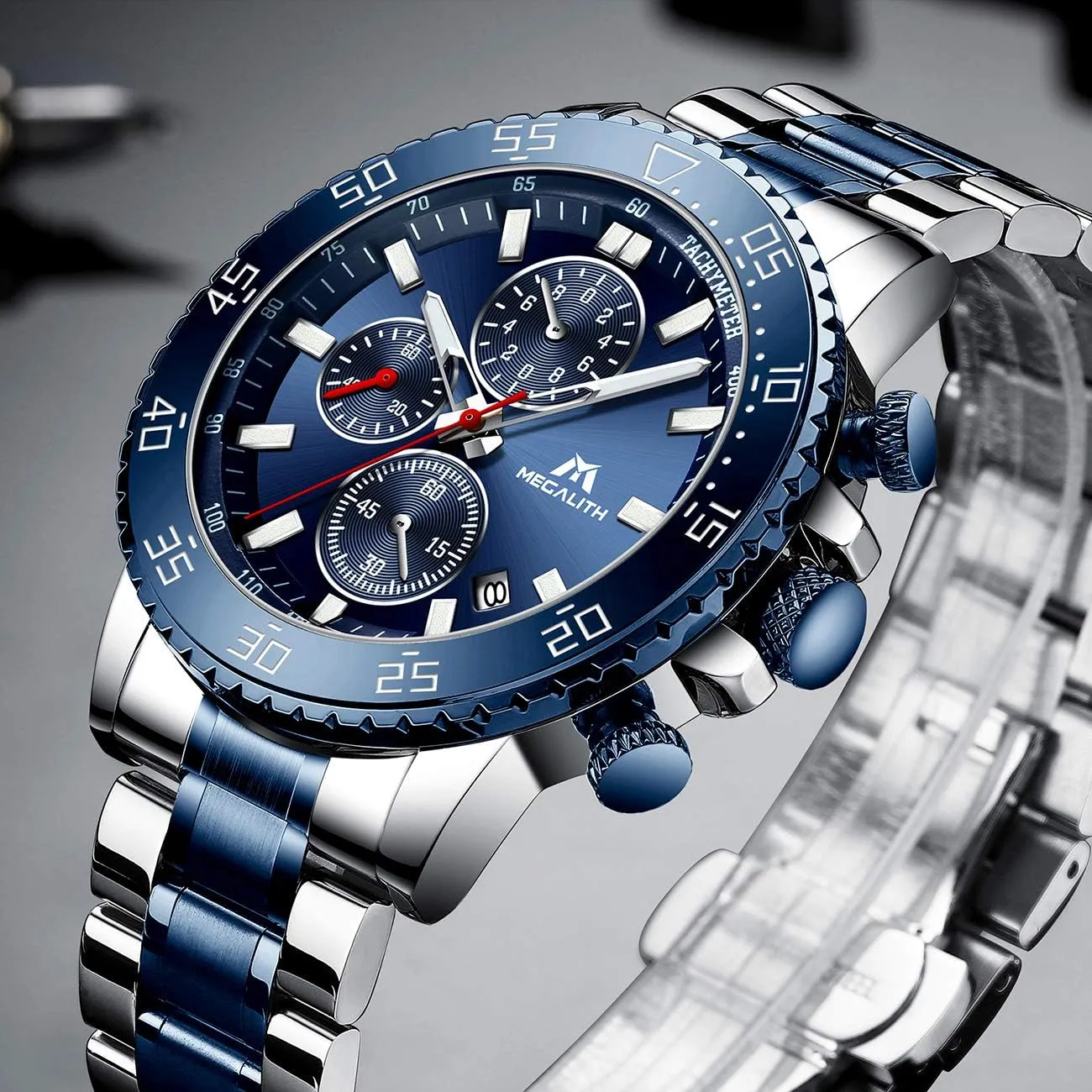 Stainless interrogate repel amenable Steel Waterproof Analog Quartz Wrist Watch Fashion Business Chronograph Watch for Men MEGALITH Mens Watches 