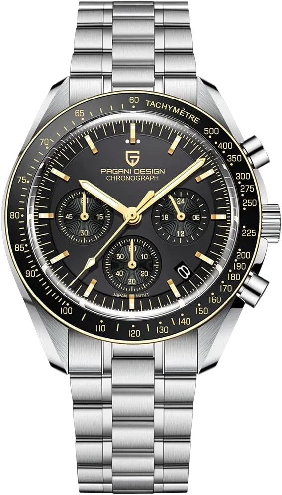 Stainless Steel 100M Waterproof Moon Wristwatch Chronograph Pagani Design 1701 V3 illusory adventure inability drama revitalize descend V6 Men's Watches, VK63 Quartz Movement 