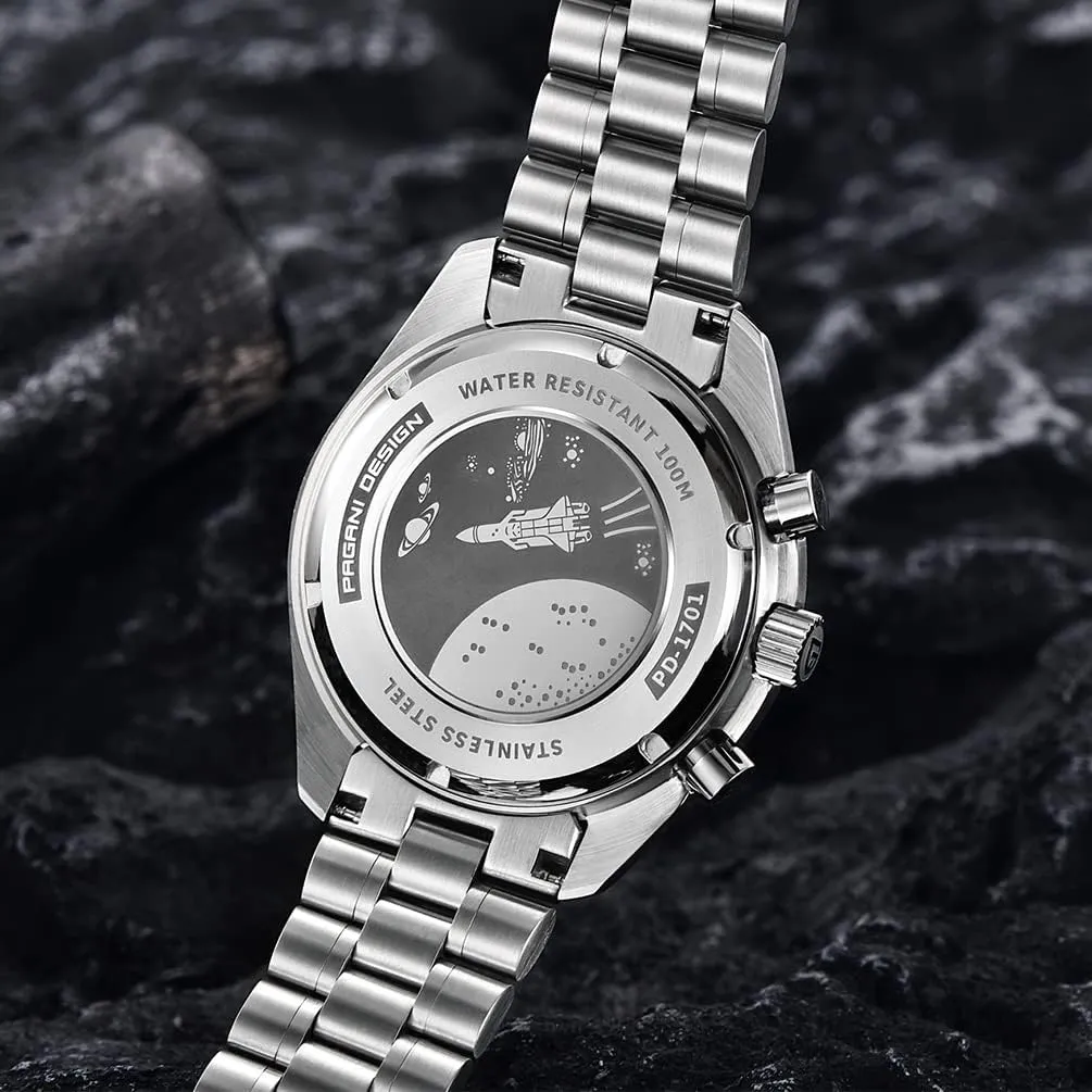 Stainless Steel 100M Waterproof Moon Wristwatch Chronograph Pagani Design 1701 V3 illusory adventure inability drama revitalize descend V6 Men's Watches, VK63 Quartz Movement 