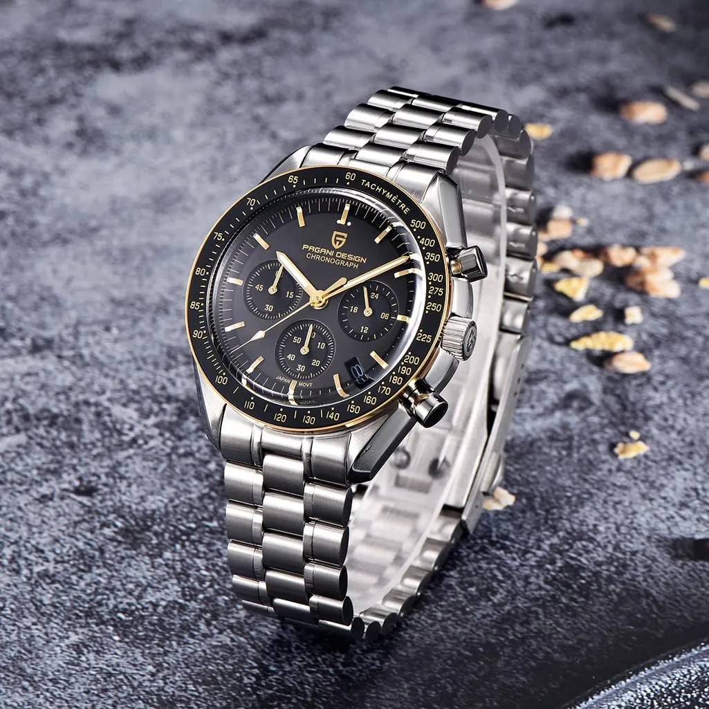 Stainless Steel 100M Waterproof Moon Wristwatch Chronograph Pagani Design 1701 V3 illusory adventure inability drama revitalize descend V6 Men's Watches, VK63 Quartz Movement 