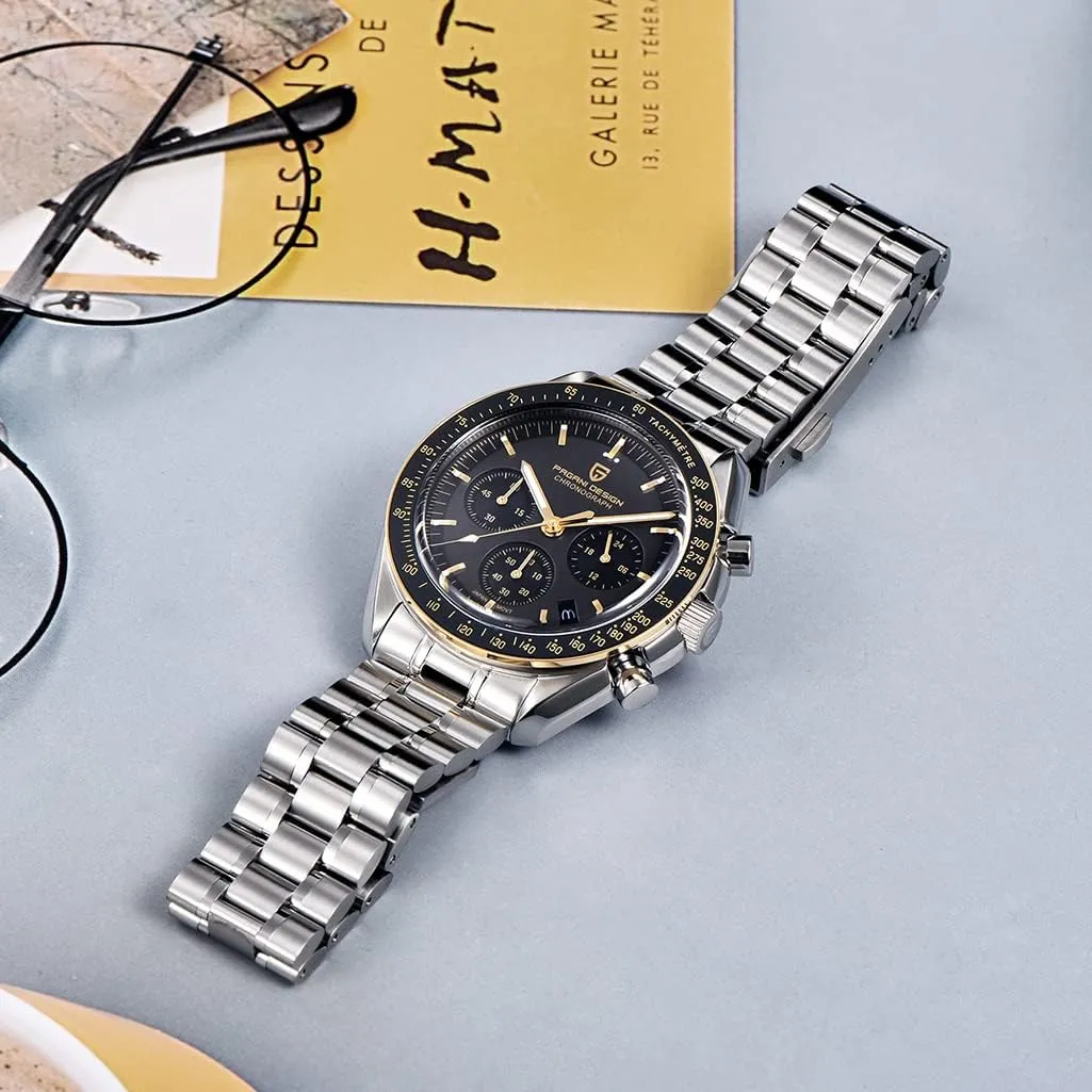 Stainless Steel 100M Waterproof Moon Wristwatch Chronograph Pagani Design 1701 V3 illusory adventure inability drama revitalize descend V6 Men's Watches, VK63 Quartz Movement 