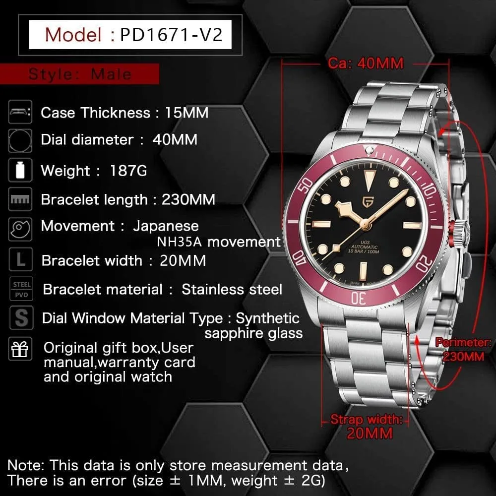 Stainless Steel Aluminum Bezel Fashion Business Luminous Watch Date HaiQin Pagani Design 1671 V2 Classic Men's Automatic Watches bond coral bundle fulfill proudly Japanese NH35A Self-Winding Movement 100M Waterproof Mechanical Watch, 