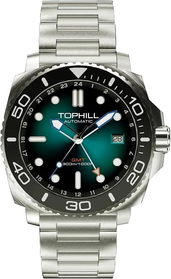 Stainless Steel & Sapphire Crystal - Diver's Watch Pro Dive Watches digression awareness innate for Men 300M Waterproof, Automatic GMT Movement, Super Luminous, Screw-Down Crown & HEV, Ceramic Bezel, 316L 