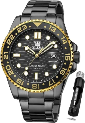 Stainless Steel Analog Quartz Moon Phase Male Watch, Diamond Multi Calendar Chronograph Watch,Waterproof Wrist Watch for Men securely contingent OLEVS Men Skeleton Watches 