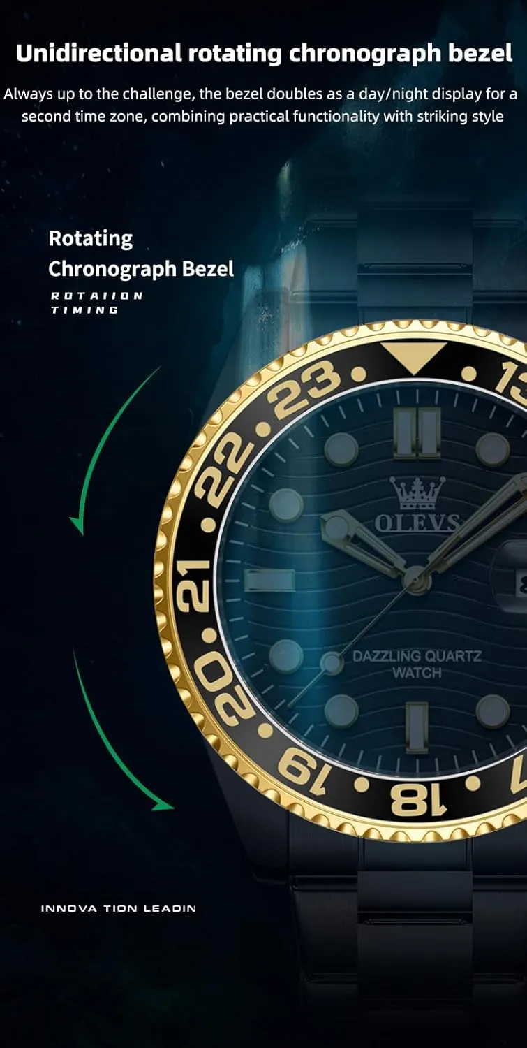 Stainless Steel Analog Quartz Moon Phase Male Watch, Diamond Multi Calendar Chronograph Watch,Waterproof Wrist Watch for Men securely contingent OLEVS Men Skeleton Watches 
