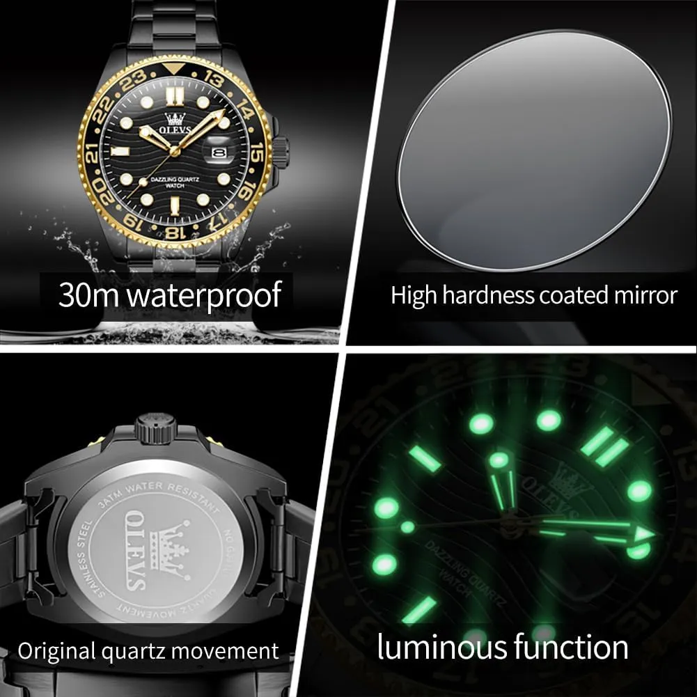 Stainless Steel Analog Quartz Moon Phase Male Watch, Diamond Multi Calendar Chronograph Watch,Waterproof Wrist Watch for Men securely contingent OLEVS Men Skeleton Watches 