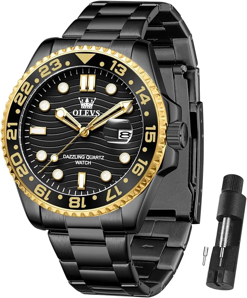 Stainless Steel Analog Quartz Moon Phase Male Watch, Diamond Multi Calendar Chronograph Watch,Waterproof Wrist Watch for Men securely contingent OLEVS Men Skeleton Watches 