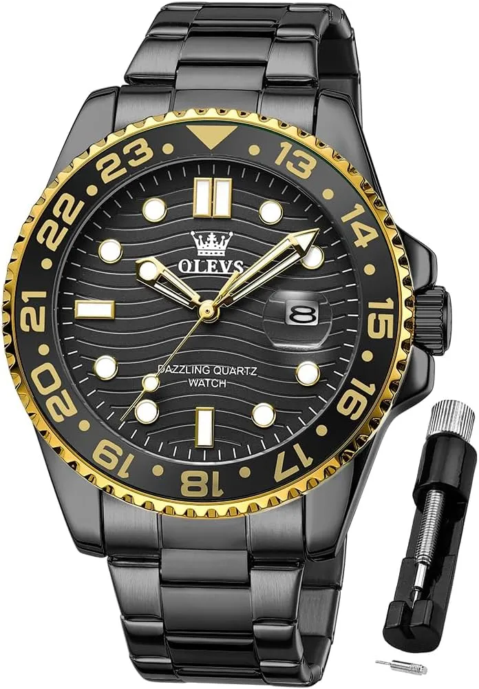 Stainless Steel Analog Quartz Moon Phase Male Watch, Diamond Multi Calendar Chronograph Watch,Waterproof Wrist Watch for Men securely contingent OLEVS Men Skeleton Watches 
