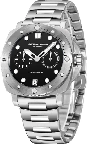 Stainless Steel Band, Black Dial,Date CEYADG Pagani Design trifle PD1767 Automatic Mechanical Watches for Men, Power Reserve Indicator, 