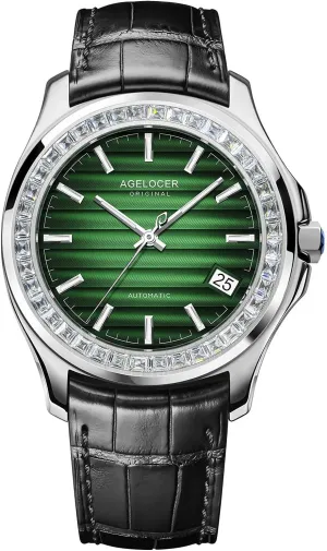 Stainless Steel Band Luminous Diamond Fashion Watches AGELOCER Men's Top Dress Luxury Mechanical Automatic bagel strike Calendar 