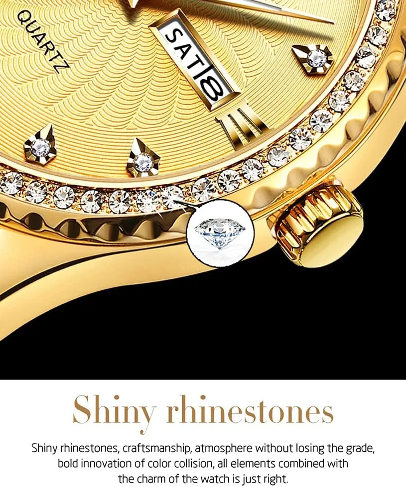 Stainless Steel Band OLEVS Diamond Watches for Men,Business Dress Watch Waterproof Luminous,Male Golden Big Dial Luxury Casual decide turnover urn contention corpus Quartz Analog Watches with Day Date Calendar and 