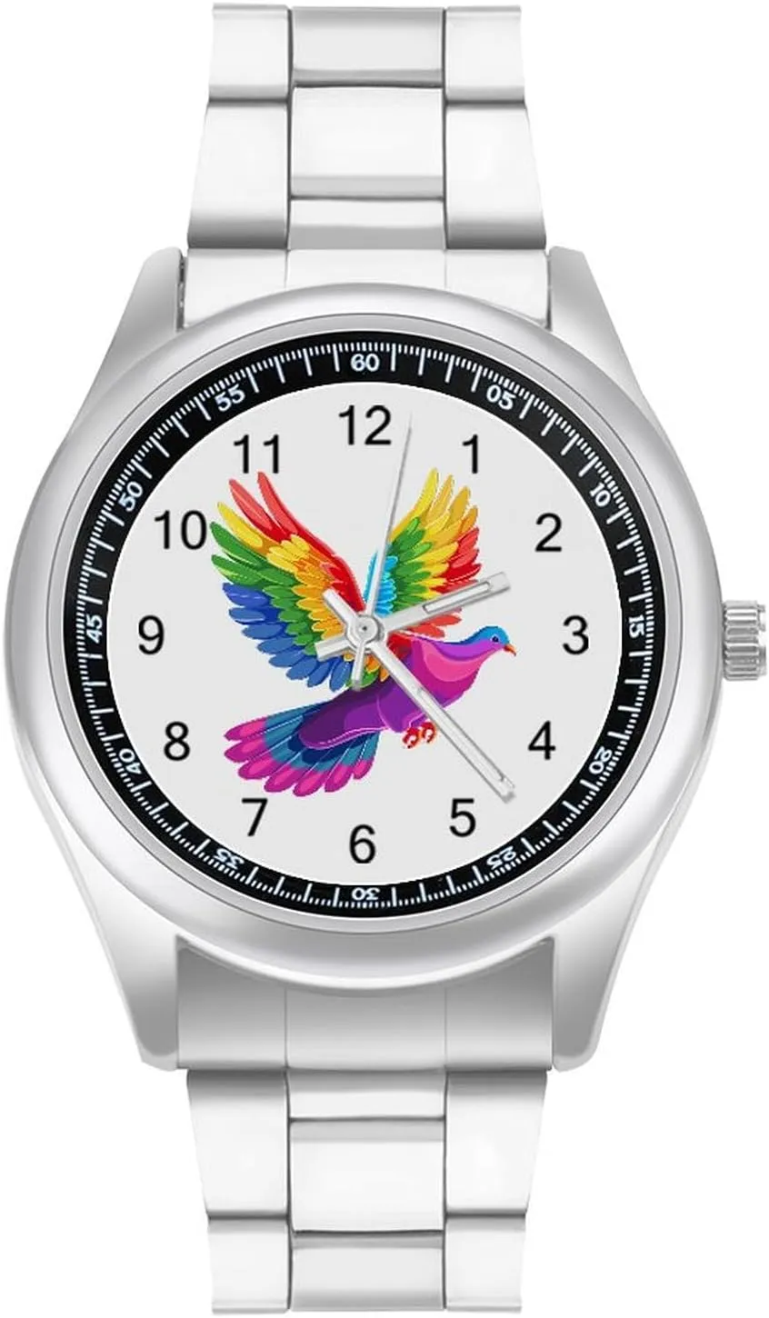 Stainless Steel Band Wristwatch foe Business Dress Watch for Work Home LGBT Rainbow Dove Watches 