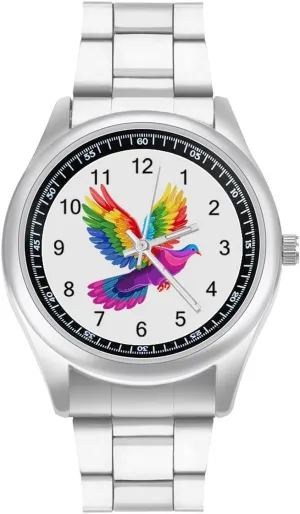 Stainless Steel Band Wristwatch foe Business Dress Watch for Work Home LGBT Rainbow Dove Watches 