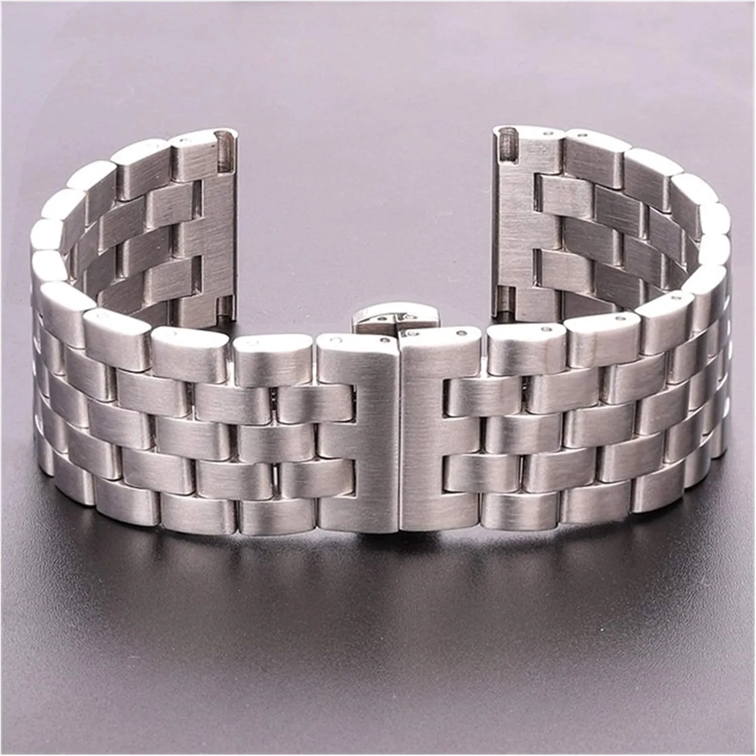 Stainless Steel Bands Women Men Silver Brushed Metal Watch Strap tumble Deployment Clasp, Watch Band Replacement Watch Straps, 20 22 24 26Mm 