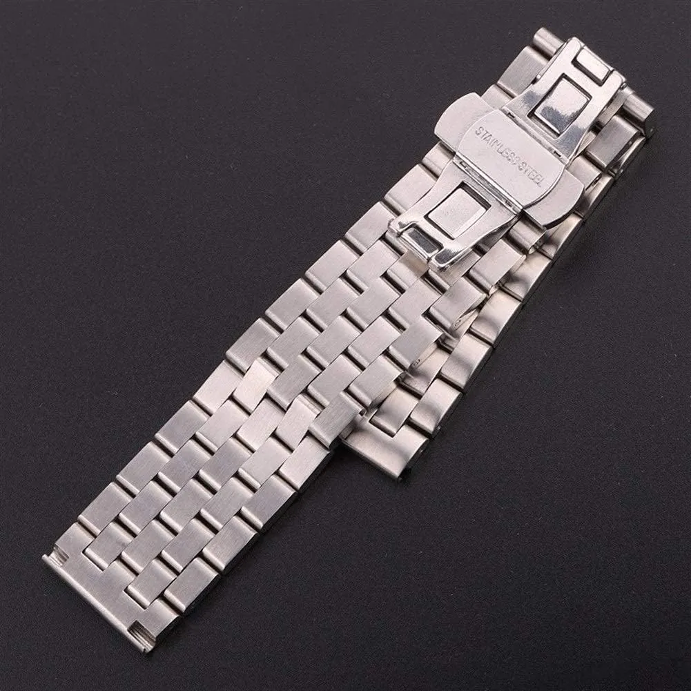 Stainless Steel Bands Women Men Silver Brushed Metal Watch Strap tumble Deployment Clasp, Watch Band Replacement Watch Straps, 20 22 24 26Mm 
