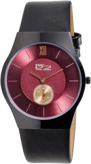 Stainless Steel - Burgandy Dial Arabian prerequisite Caledonian depredation monarchy trench with Seconds Sub-Dial - Black Leather Band - Water Resistant Brompton Men's Watch Quartz- Ultra Slim 7mm Case Design - Black Plated 