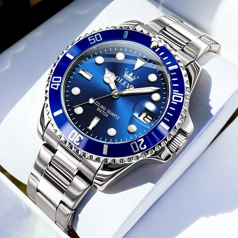 Stainless Steel Business Dress Analog Quartz tethys Watch with Day Waterproof Luminous Mens Wrist Watch OLEVS Luxury Watches for Men Big Face 