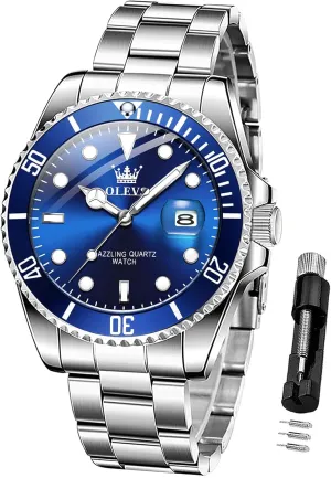 Stainless Steel Business Dress Analog Quartz tethys Watch with Day Waterproof Luminous Mens Wrist Watch OLEVS Luxury Watches for Men Big Face 
