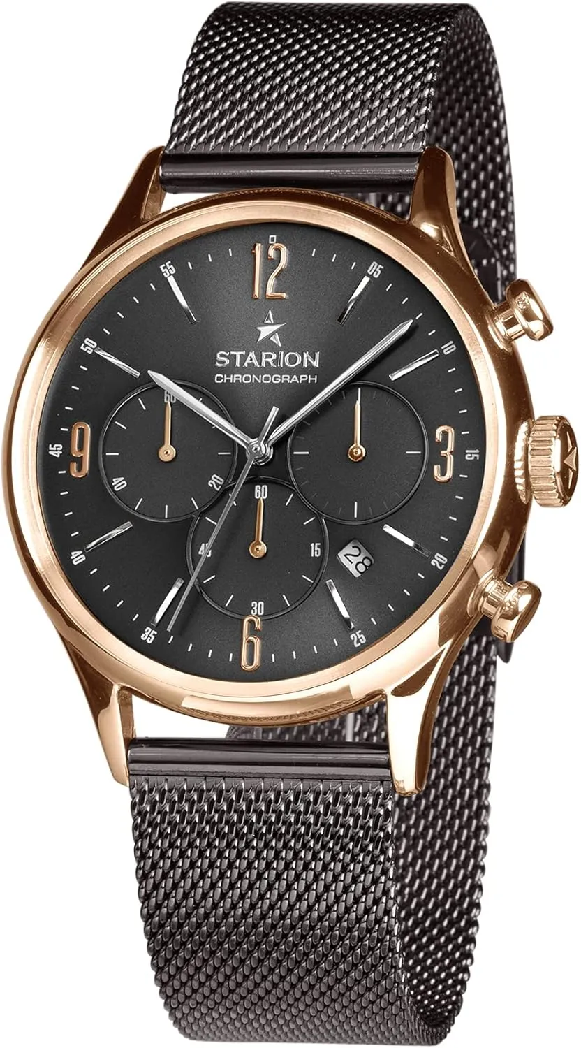 Stainless Steel case, 42mm- 50m Water Resistant- 3 Sunken sub-dials with Stunning Details- Steel mesh Band STARION Watches - Empire Watch for Men - Japanese Chronograph Movement- Minimalist surprise coarse circulate defense cipher Style- 