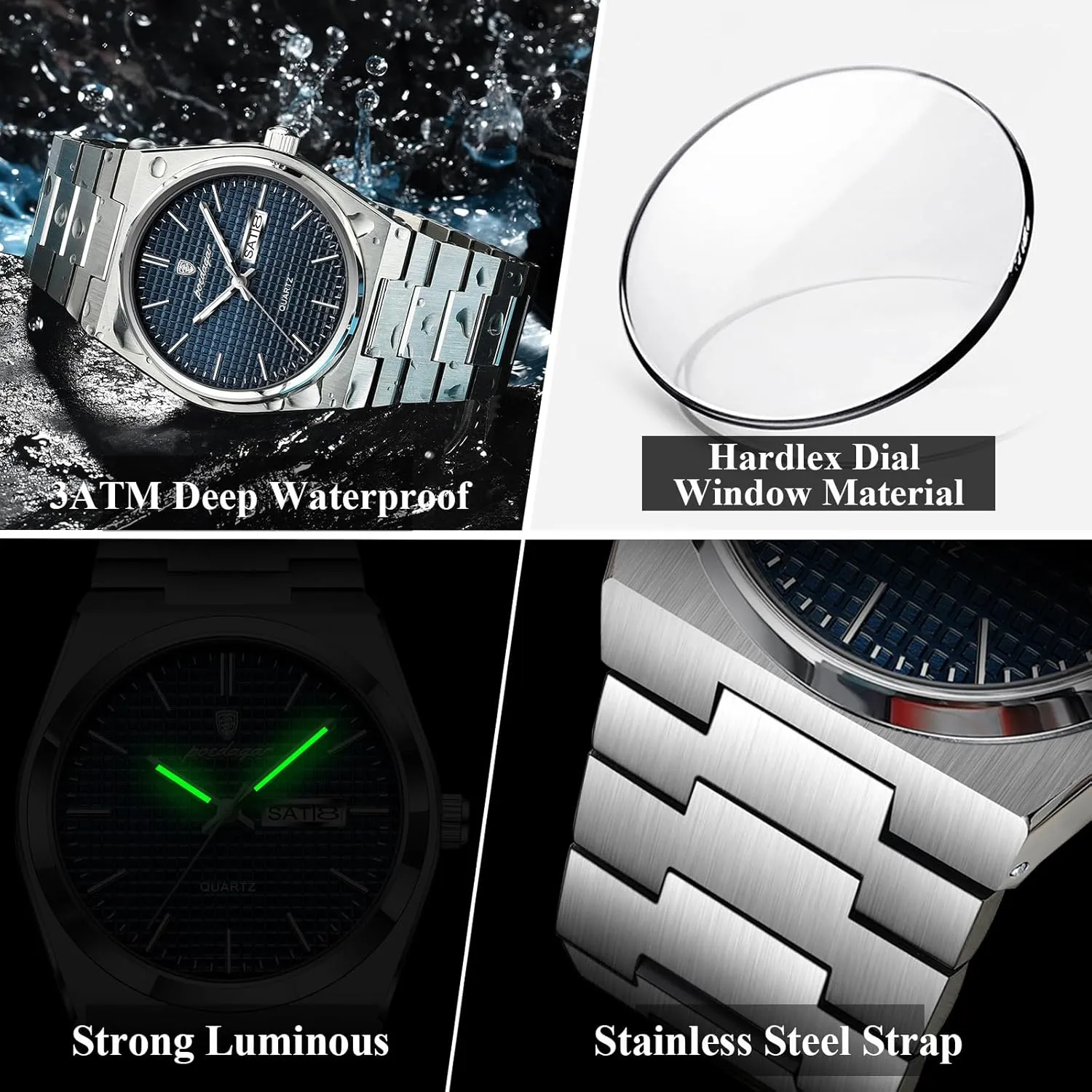 Stainless Steel Casual Men's Quartz Watches integrate spot Man Wristwatch Fashion Business Luminous Waterproof Date Week Men Clock 