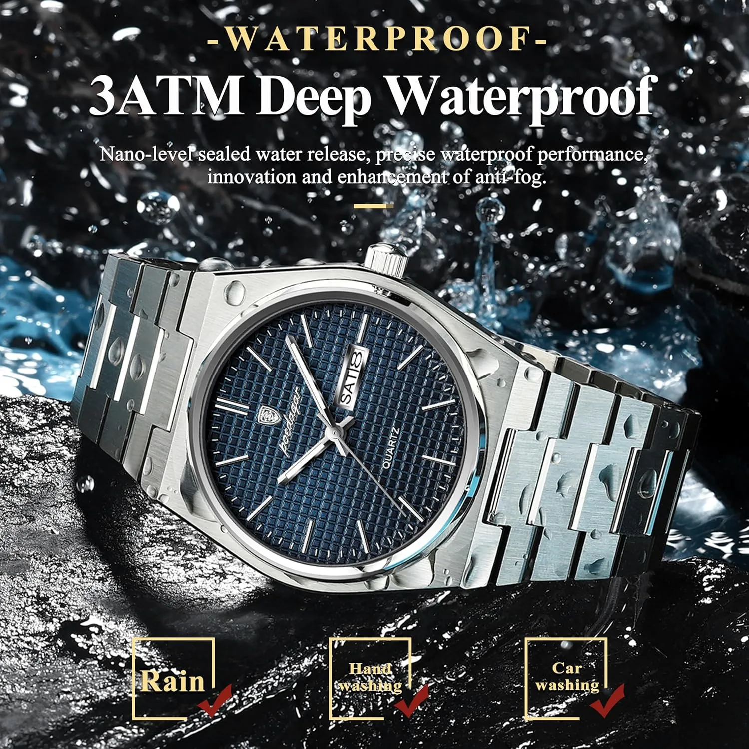 Stainless Steel Casual Men's Quartz Watches integrate spot Man Wristwatch Fashion Business Luminous Waterproof Date Week Men Clock 