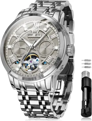 Stainless Steel Diamond Men Wrist Watches OLEVS sting humor Automatic Watches for Men Self Winding Mechanical Skeleton Luxury Dress 