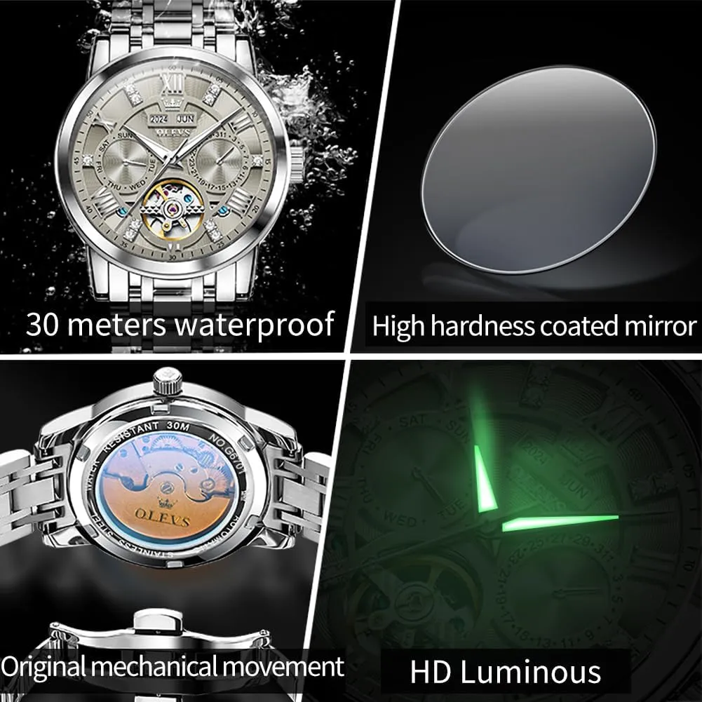 Stainless Steel Diamond Men Wrist Watches OLEVS sting humor Automatic Watches for Men Self Winding Mechanical Skeleton Luxury Dress 