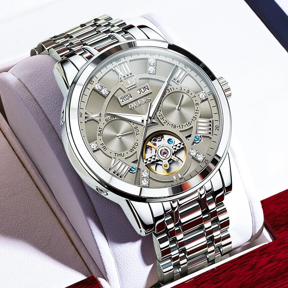 Stainless Steel Diamond Men Wrist Watches OLEVS sting humor Automatic Watches for Men Self Winding Mechanical Skeleton Luxury Dress 
