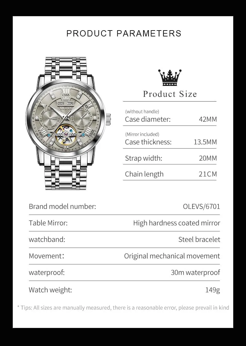 Stainless Steel Diamond Men Wrist Watches OLEVS sting humor Automatic Watches for Men Self Winding Mechanical Skeleton Luxury Dress 