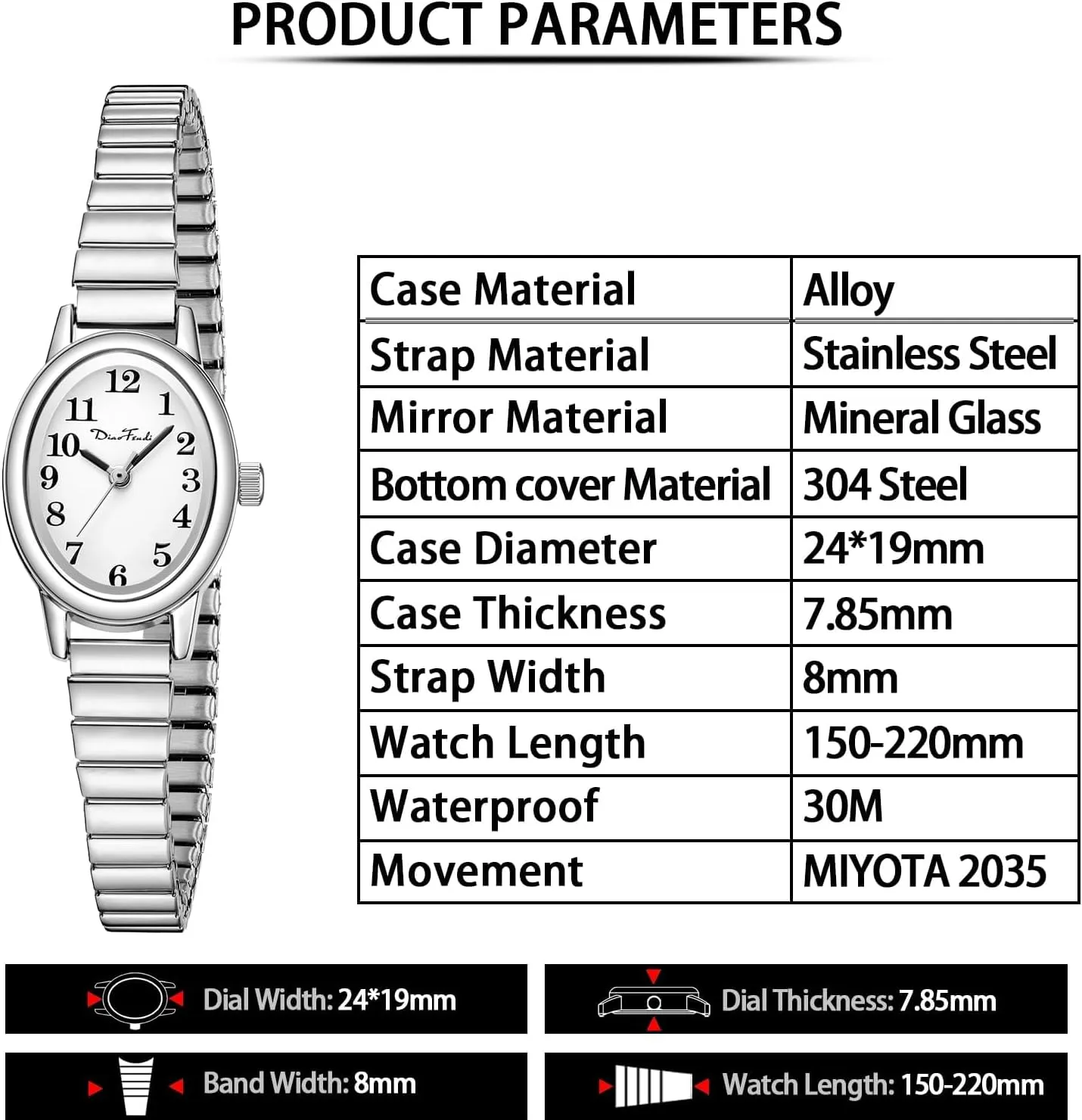 Stainless Steel Expansion Band, Water Resistant Diaofendi Petite session organ Women's Easy Reader Watch, Analog Women Watch with 