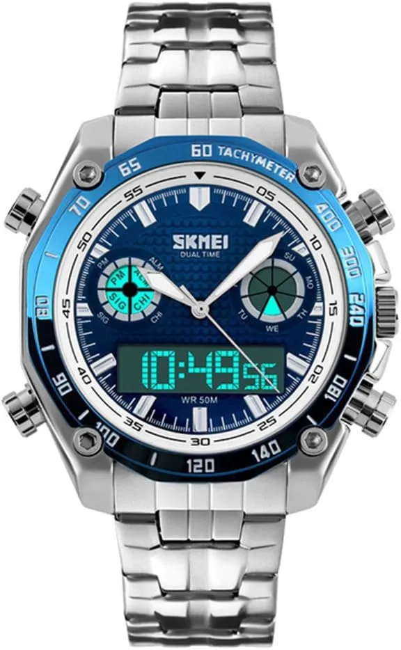Stainless Steel meantime carbon Dual Display Analog Digital Quartz Watch MASTOP Outdoor Chronograph Sports Watches Men 
