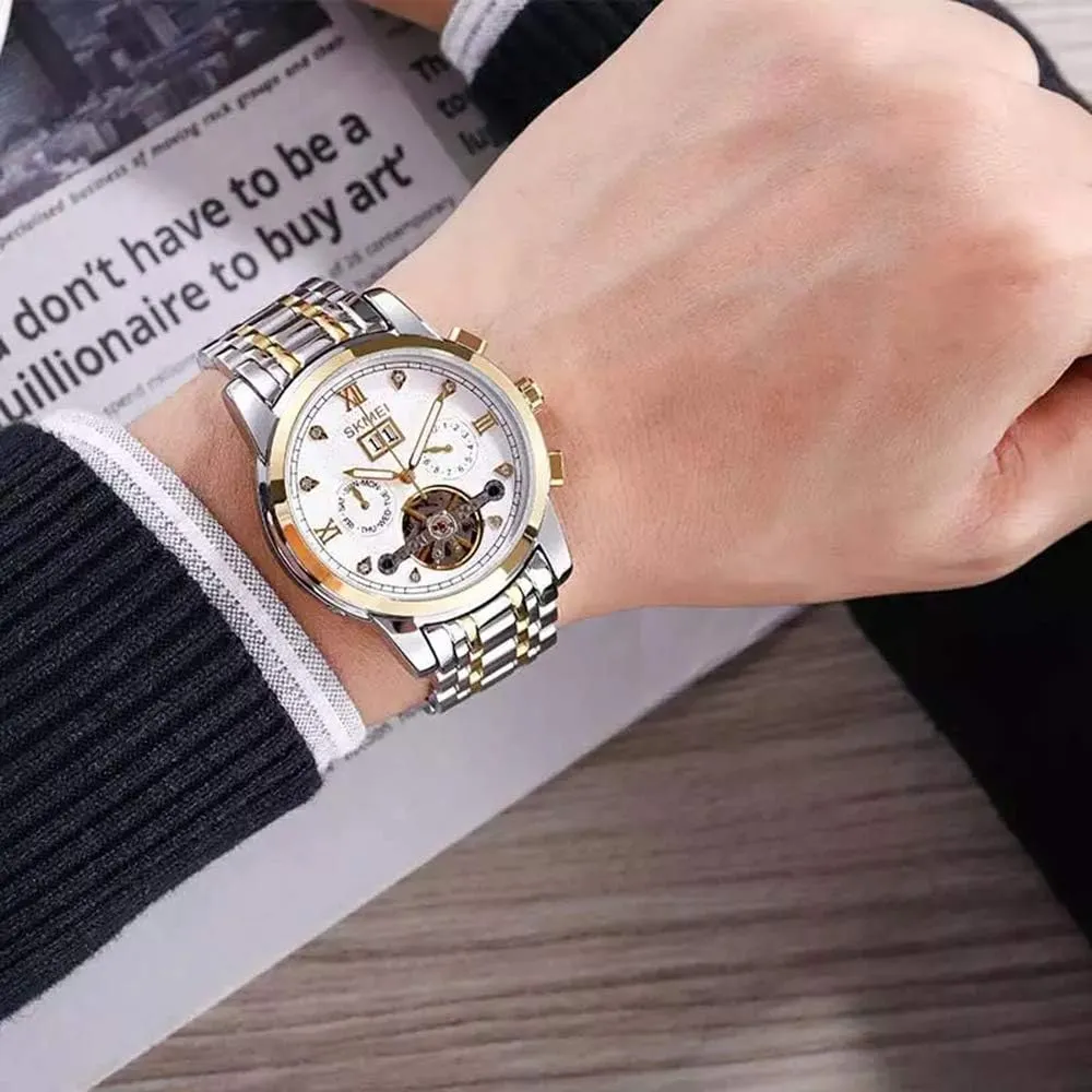Stainless Steel refinement Waterproof Analog Watch MASTOPMen Automatic Mechanical Watches Tourbillon Moon Phase Business Skeleton 