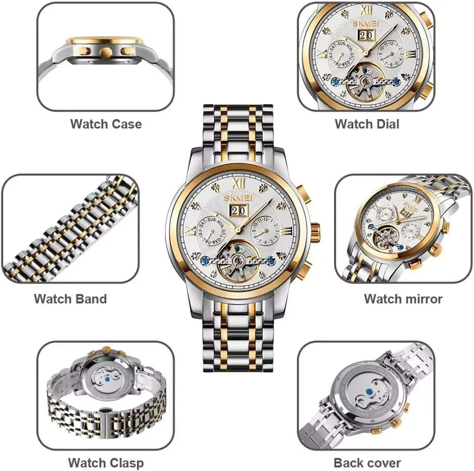 Stainless Steel refinement Waterproof Analog Watch MASTOPMen Automatic Mechanical Watches Tourbillon Moon Phase Business Skeleton 