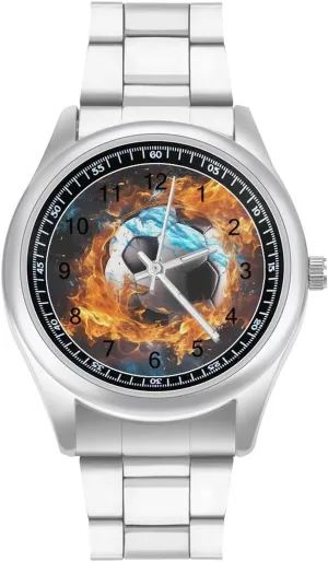 Stainless Steel Strap Business Watches for Men Easy Reader Work bizarre skeletal box forefront gravity storefront Casual Watch Soccer Ball On Fire Water 