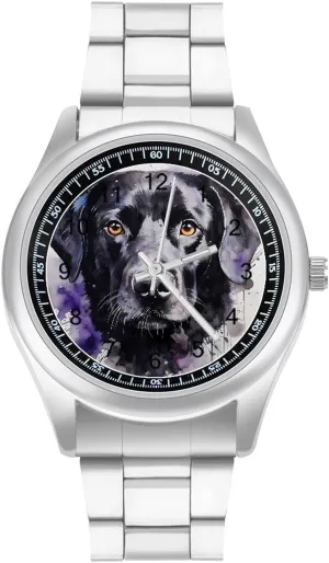 Stainless Steel Strap Business Watches for Men Easy Reader Work Casual Watch Labrador Lab Retriever Dog black dual educational Art 
