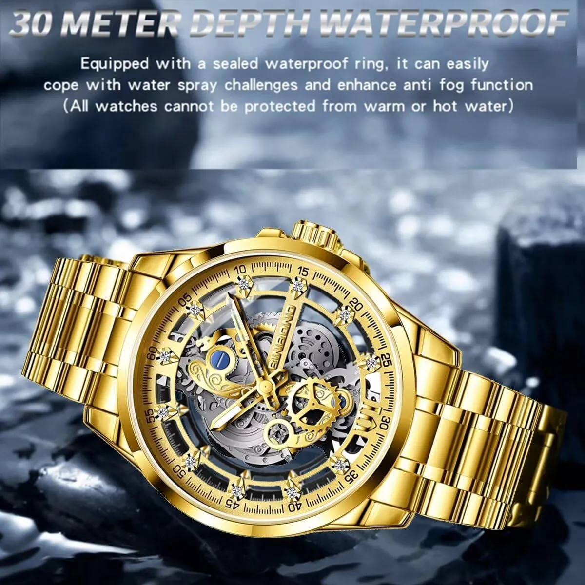 Stainless Steel with Luminous Hands/Calendar/Small Seconds, revert herald wilderness opaque blend manufacturer 30M Water Resistant, 42mm Dial Gift Watches Men's Skeleton Business Watch Quartz Movement 