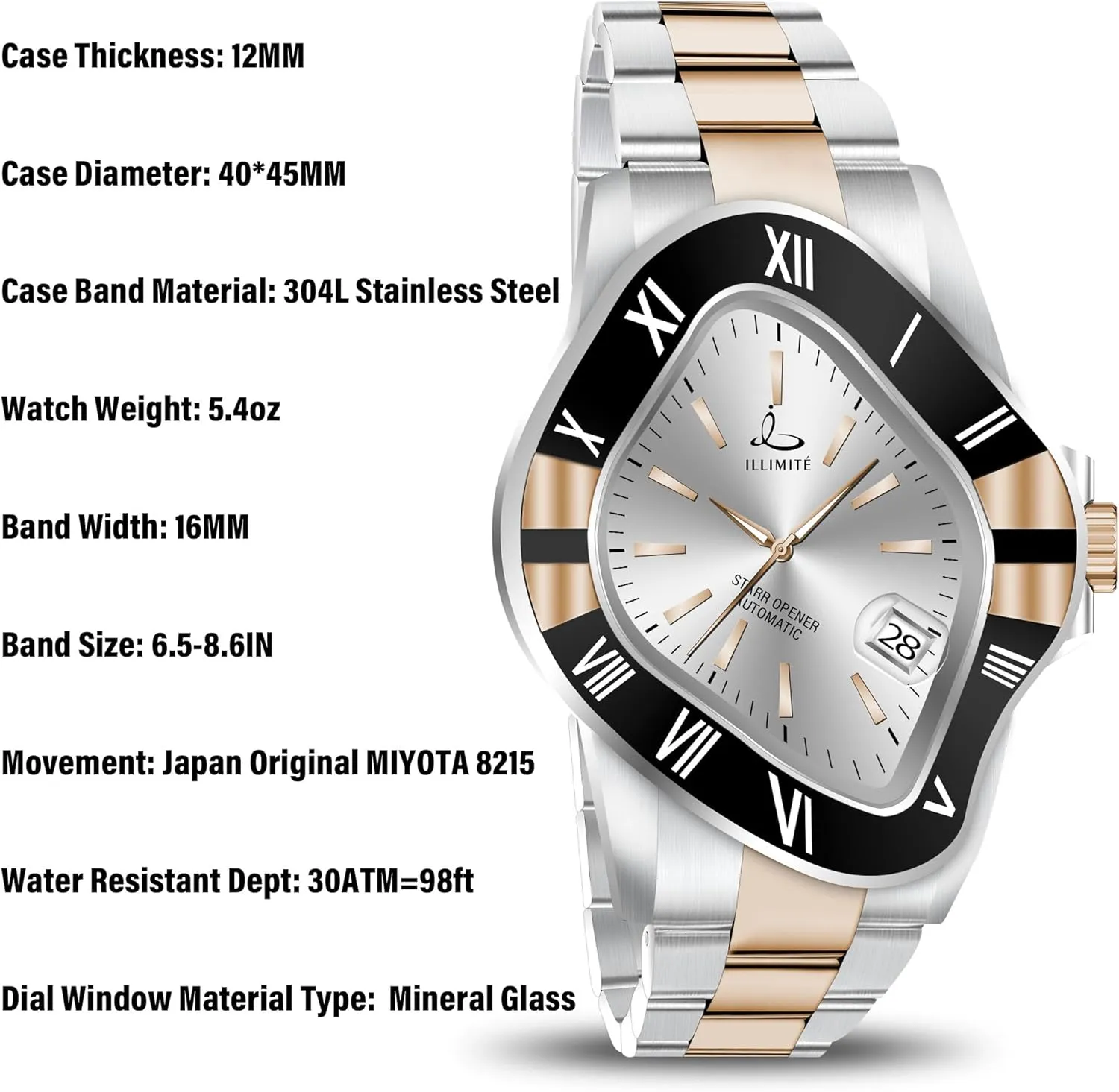 Stainless Steel Wrist Watches wheel spare Starr Opener ILLIMITE Automatic Watches for Men Japanese Mechanical Miyota 8215 Movement Self-Winding Analog Luminous 