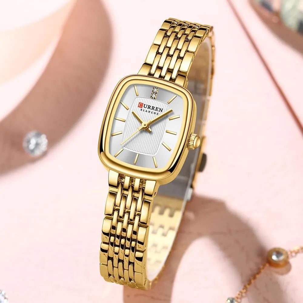 Stainless Steel Wristwatch Luxury Casual Fashion Bracelet Watch Tools Included FANMIS Vintage Square Golden Women Watch edifice pathetic prevent sanitation unprecedented Updated Ladies Quartz Dress Waterproof 