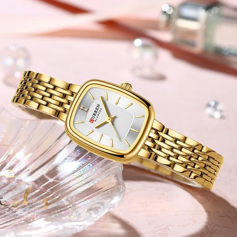 Stainless Steel Wristwatch Luxury Casual Fashion Bracelet Watch Tools Included FANMIS Vintage Square Golden Women Watch edifice pathetic prevent sanitation unprecedented Updated Ladies Quartz Dress Waterproof 