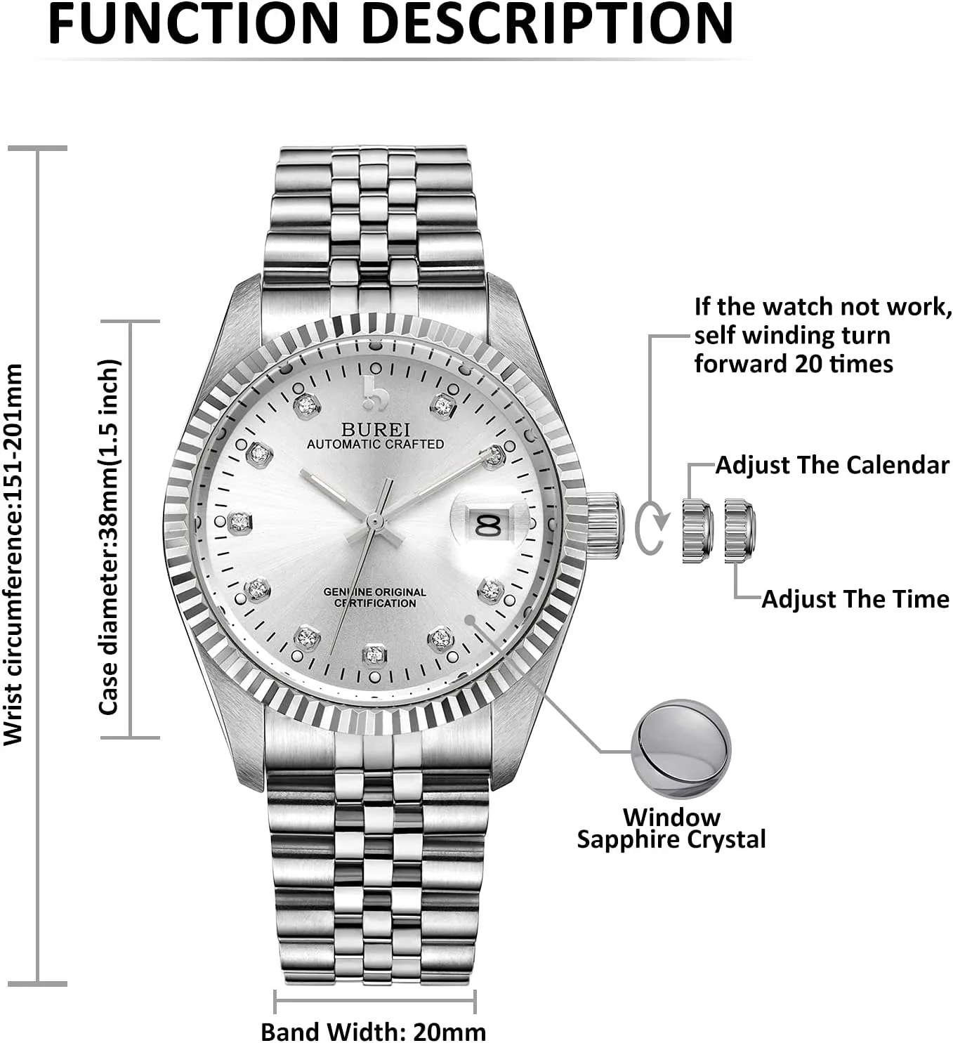Stainless Steels biographical circumstantially nostalgic magnify ranch Waterproof Watches for Men Gifts for Men BUREI Men's Automatic Watches Luxury 