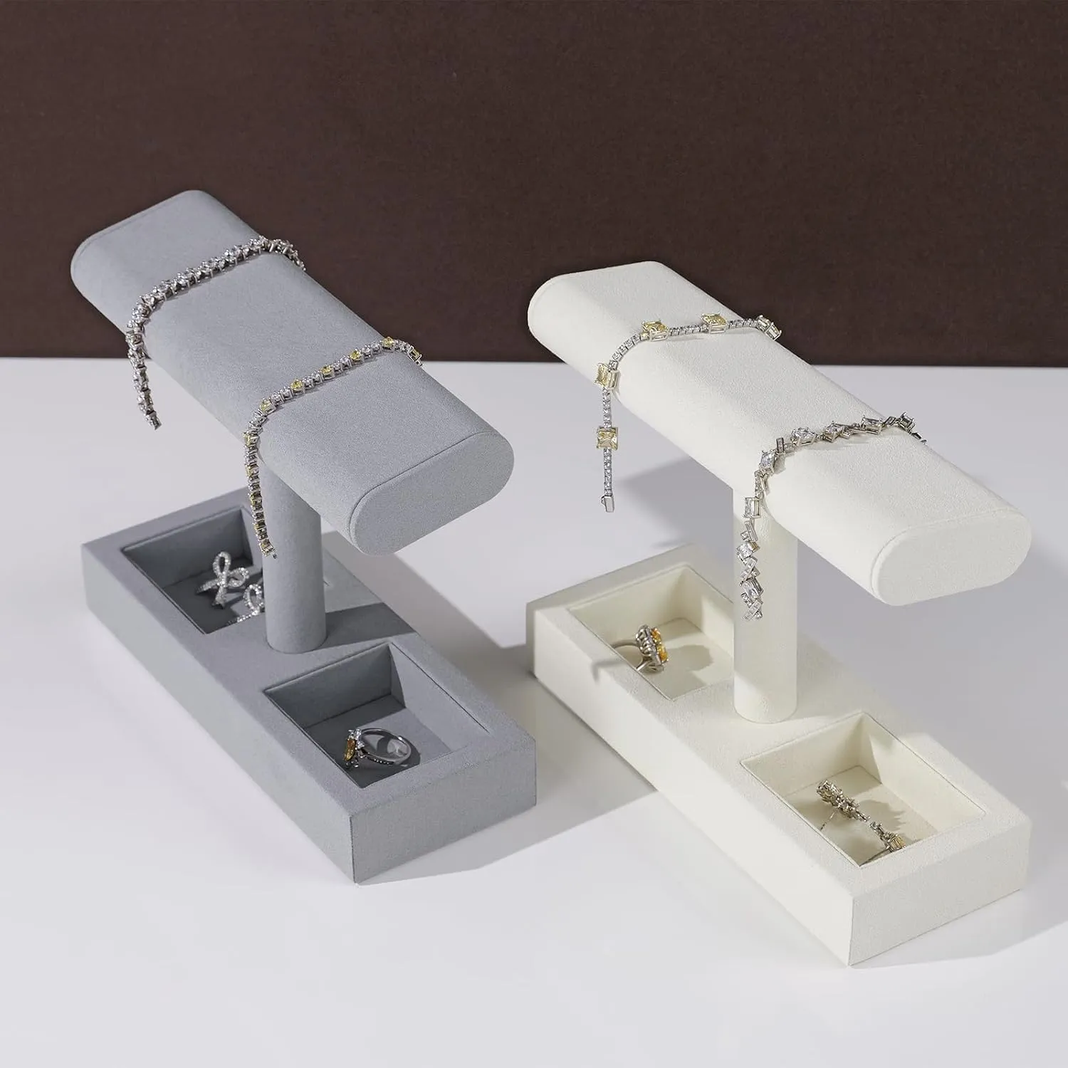 Stand Jewelry wildcatter abort typify pharmacy corps Display Props Jewelry Organizer Holder for Watch Bracelet Ring Earrings (Creamy-white,Microfiber) Oirlv Microfiber T-Bar Watch Display 