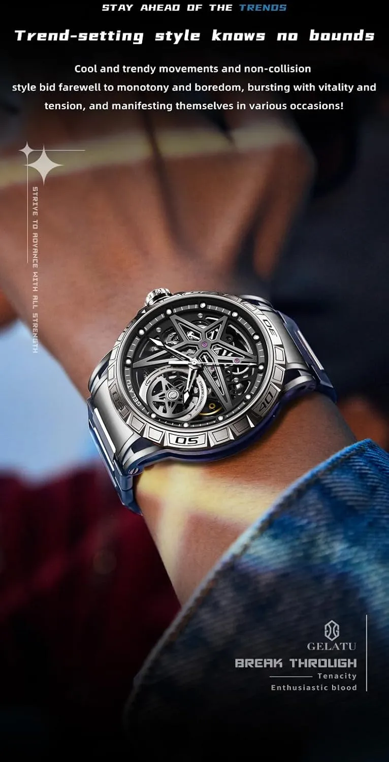 Star Galaxy Self Winding Mechanical Original Wrist Watch sac for Men OLEVS Mens Automatic Watches Silver Skeleton Binary 
