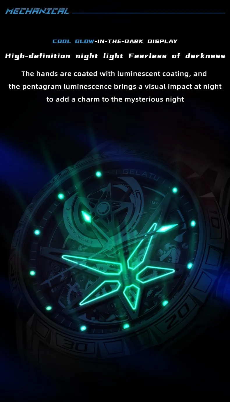 Star Galaxy Self Winding Mechanical Original Wrist Watch sac for Men OLEVS Mens Automatic Watches Silver Skeleton Binary 